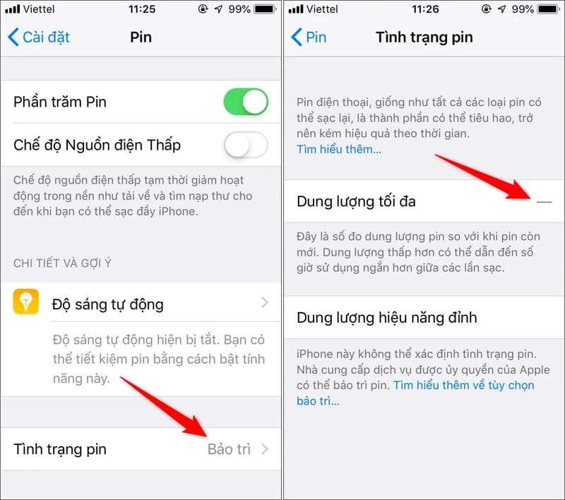 iPhone chạy chậm với thông báo hiệu suất pin.